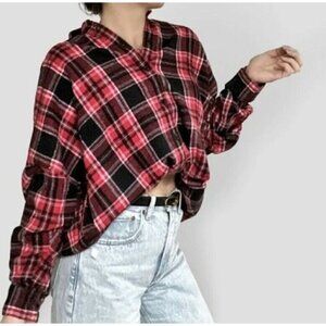 French Connection Womens Flannel Plaid Red, Black, White Shirt Size Small